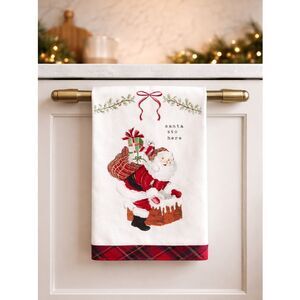 NWT Mudpie Santa Stop Here Printed Kitchen Towel
